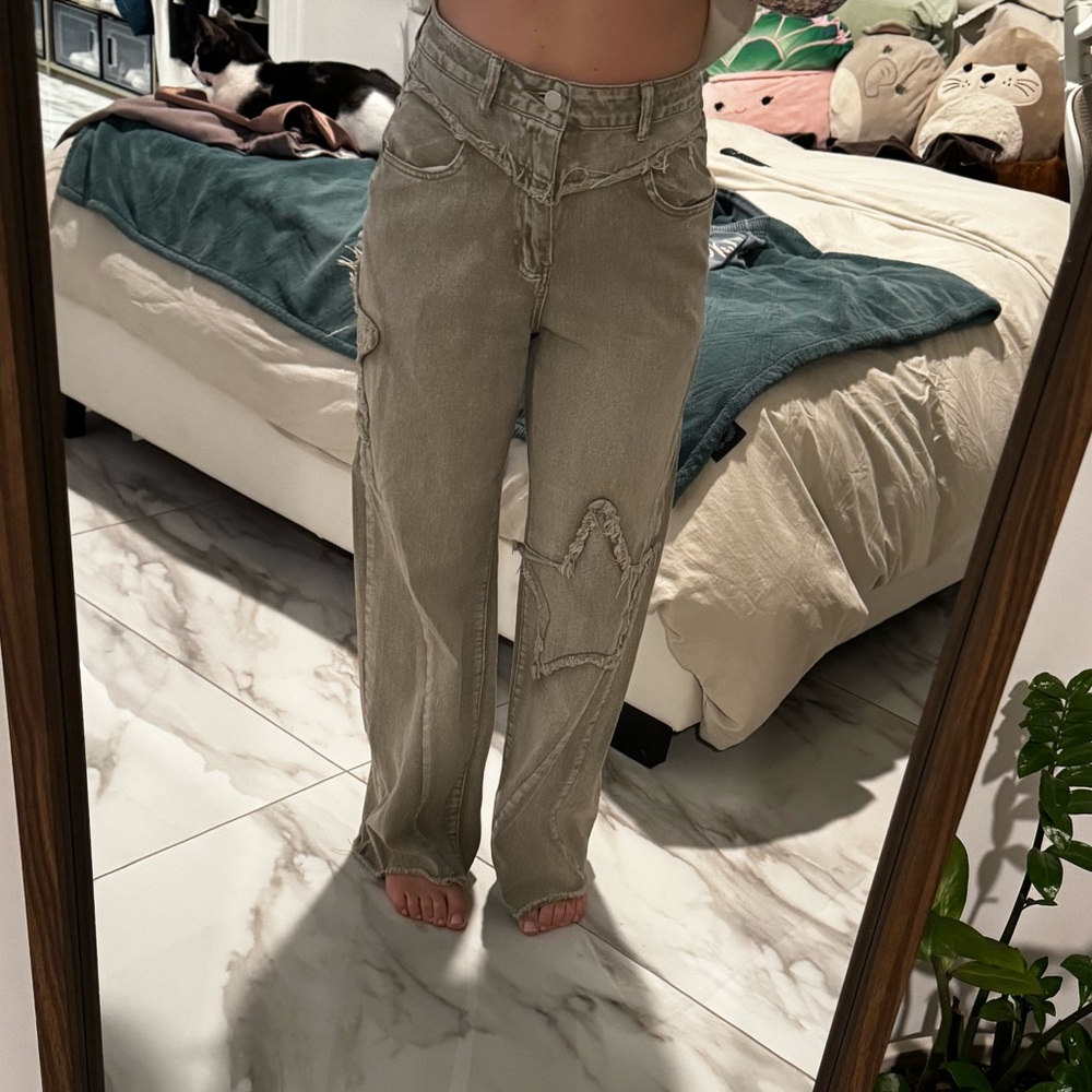 SHEIN Tan Straight Leg High Waisted Jeans